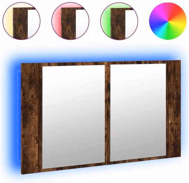 Berkfield Home LED Bathroom Mirror Cabinet in Smoked Oak Brown, W/D/H: 80 x 12 x 45 cm – 1