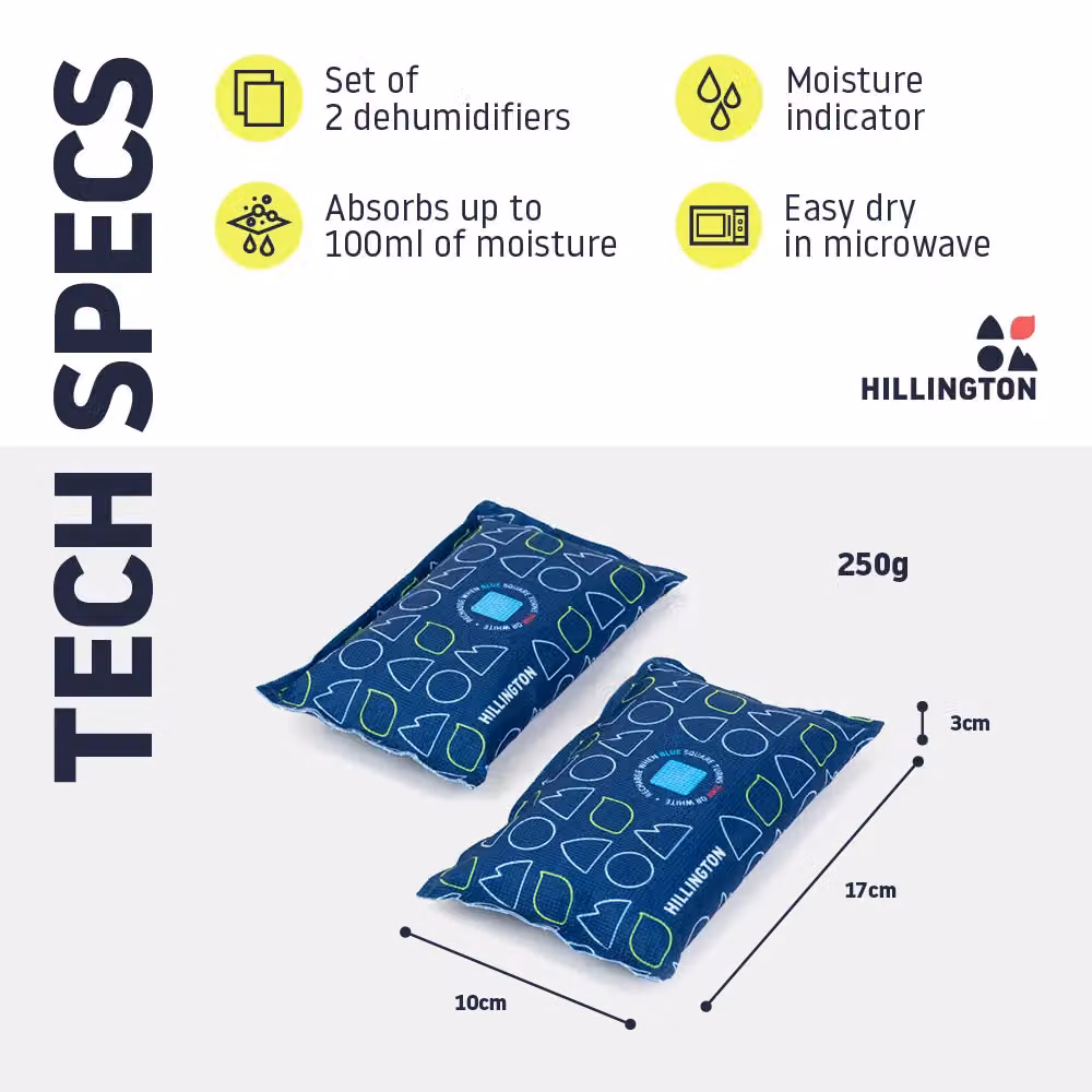 Hillington Reusable Car Dehumidifier Bags, 2-Pack Blue Moisture Absorbers – 8