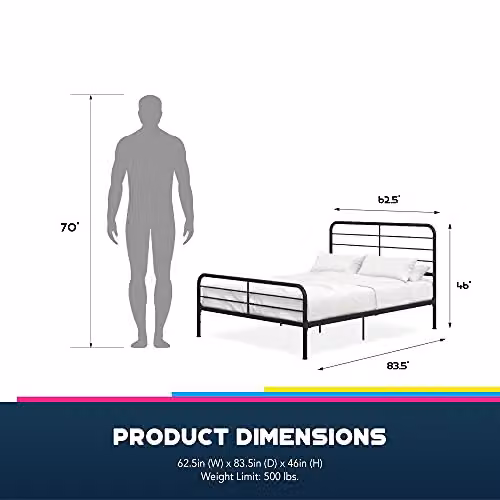 DHP Furniture Millie Industrial Metal Bed in Black, W/D/H: 180 x 200 cm – 5