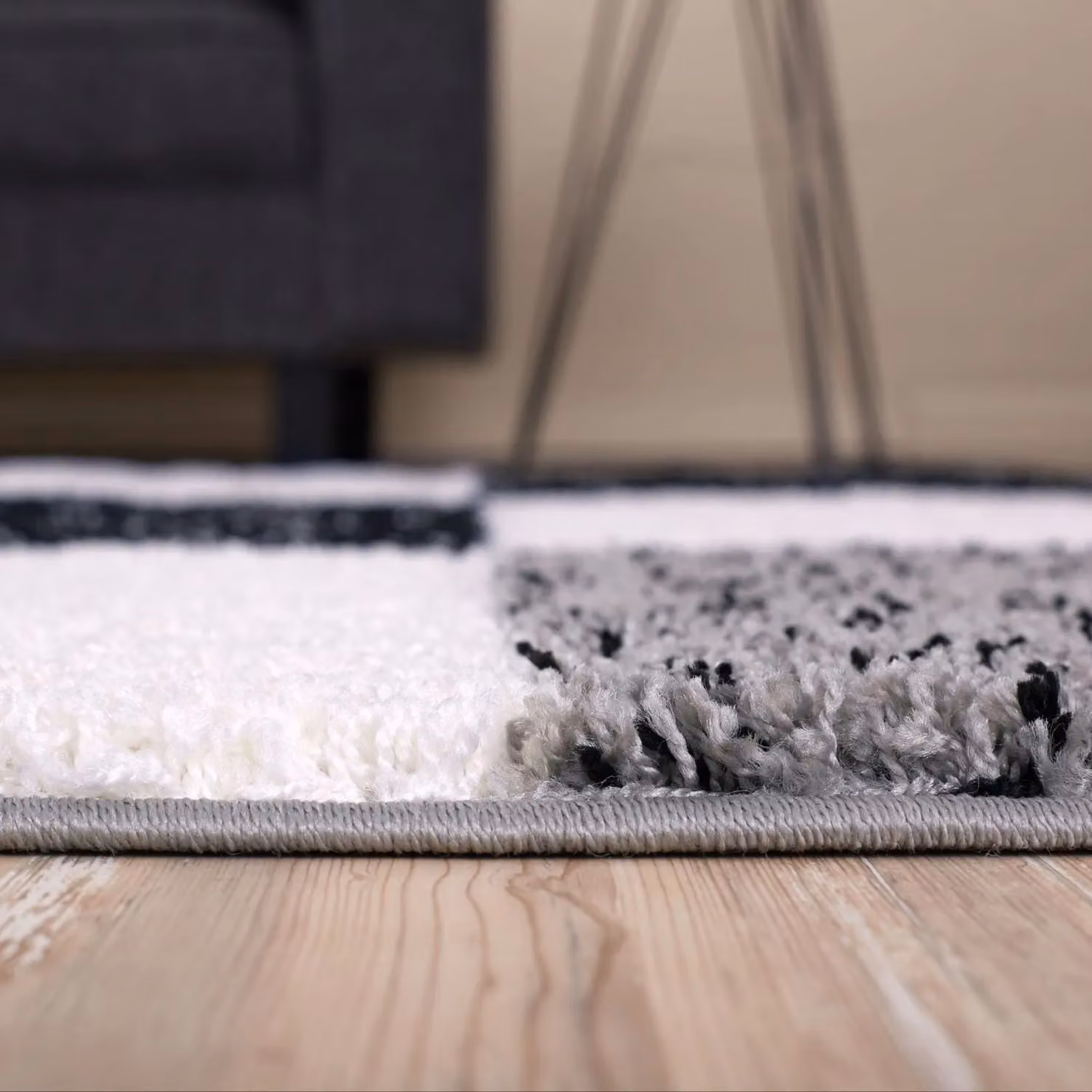 THE RUGS Soft Check High Pile Shaggy Grey Rug, W/D/H: 200 x 290 cm – 6