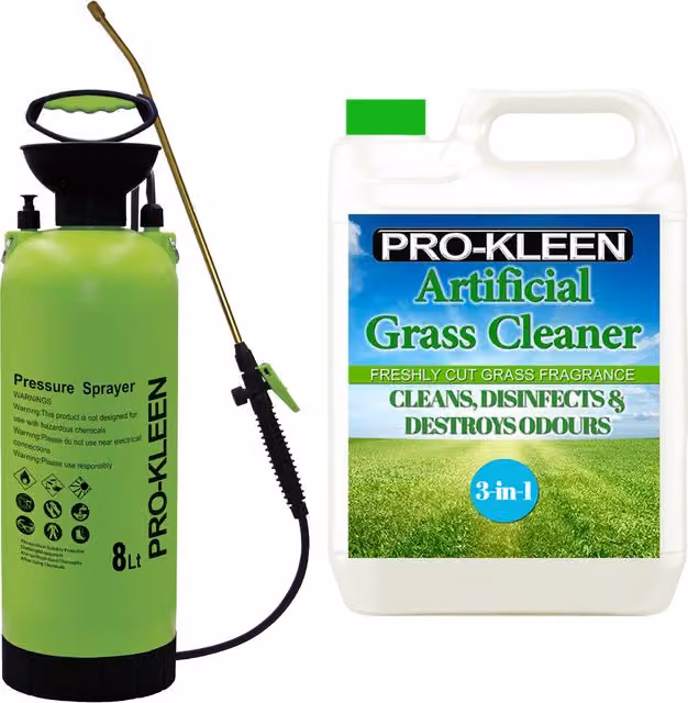 Pro-Kleen 8L Manual Pressure Sprayer with 5L Artificial Grass Cleaner in Green