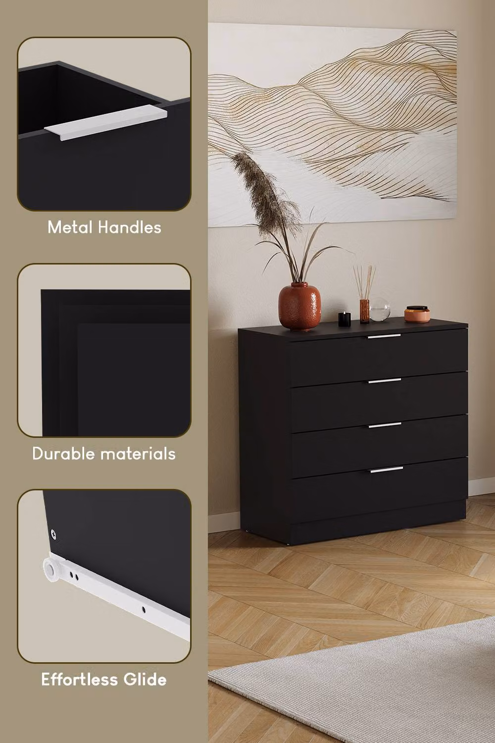 HD Designs Trega 4 Drawer Chest of Drawers in Black – 3
