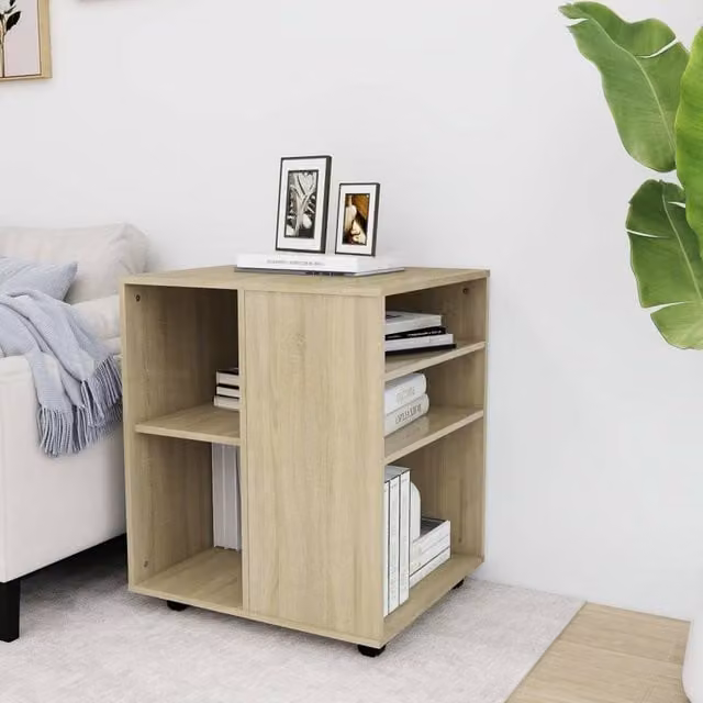 Berkfield Home Rolling Cabinet in Sonoma Oak, Beige, W/D/H: 60 x 53 x 72 cm