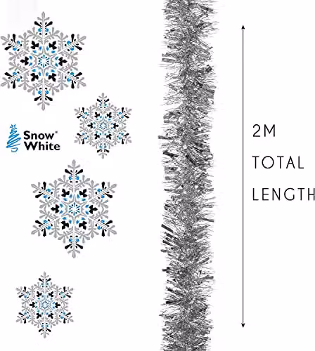 VFM Thick and Thin 6 Ply Silver Christmas Tinsel Garland, 2m – 3