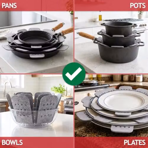 SPARES2GO Felt Stacking Protector Divider Liners for Cookware, Grey (Pack of 12) – 3
