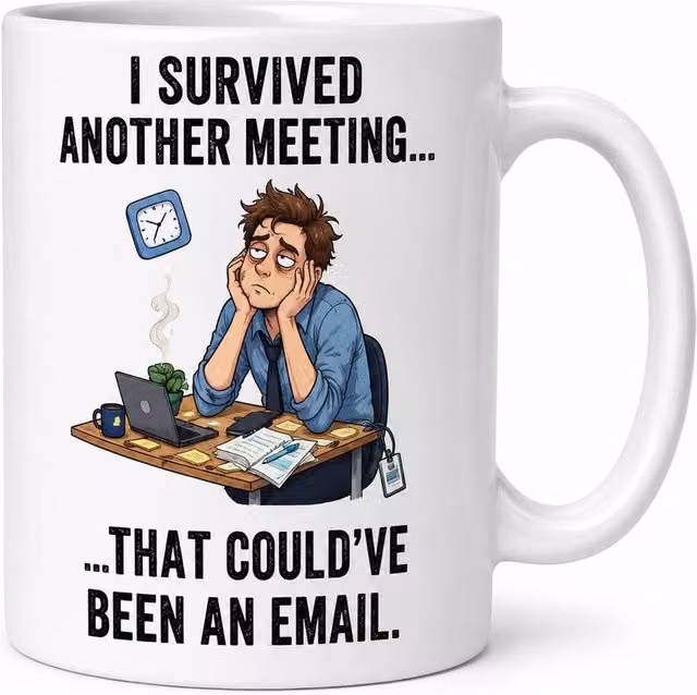 Dyzi I Survived Another Meeting That Could've Been an Email Ceramic Mug in White