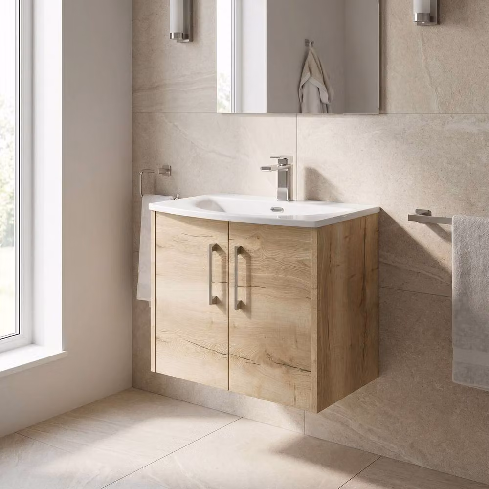 Balterley Winshill 2 Door Wall Hung Vanity Basin Unit, Light Oak, Brown, Width: 60 cm – 2