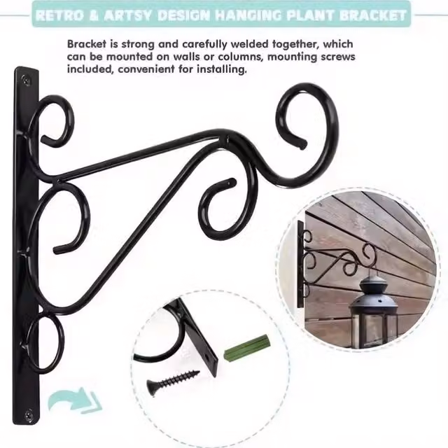 FLAVORA Metal Wall Hanging Planter Basket Brackets in Black – 1