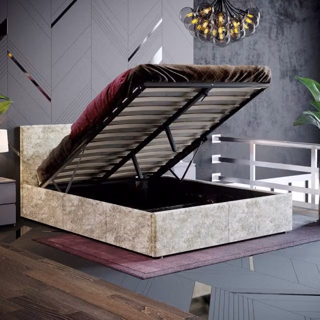 Vida Designs Veronica Upholstered Velvet Ottoman Bed in Beige, 140 x 200 cm