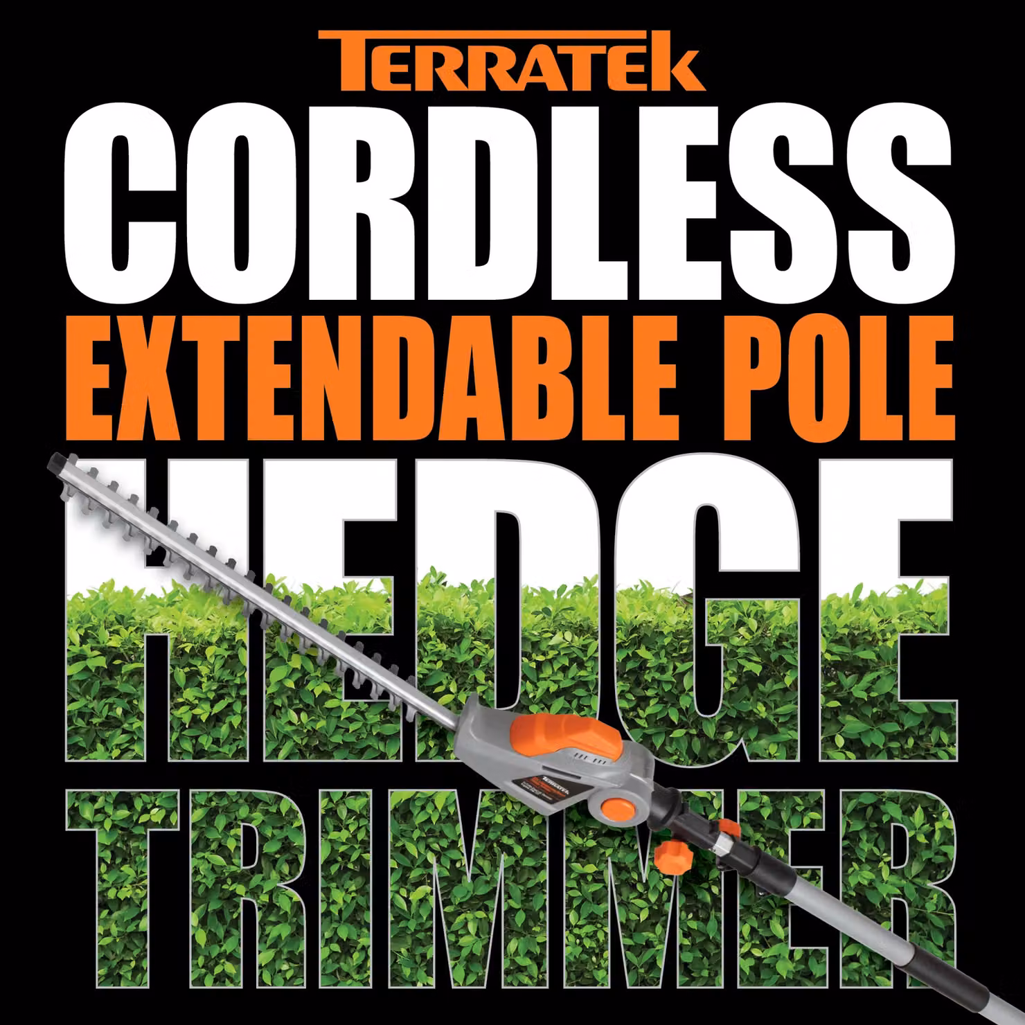 Terratek 20V 2.4m Telescopic Cordless Reciprocating Hedge Trimmer with Rechargeable Battery and Quick Charger, Orange – 10