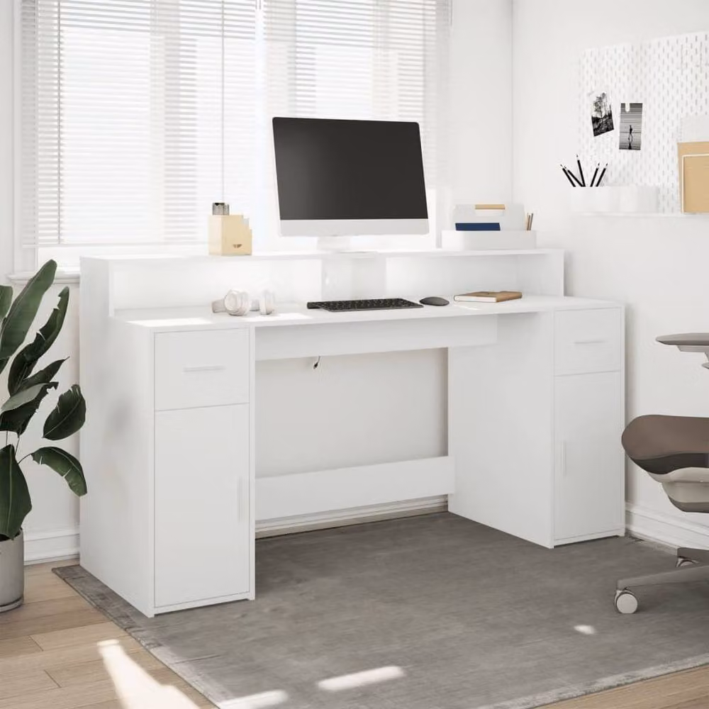 Berkfield Home Soft Desk with LED Lights in White, W/D/H: 160 x 55 x 91 cm – 2