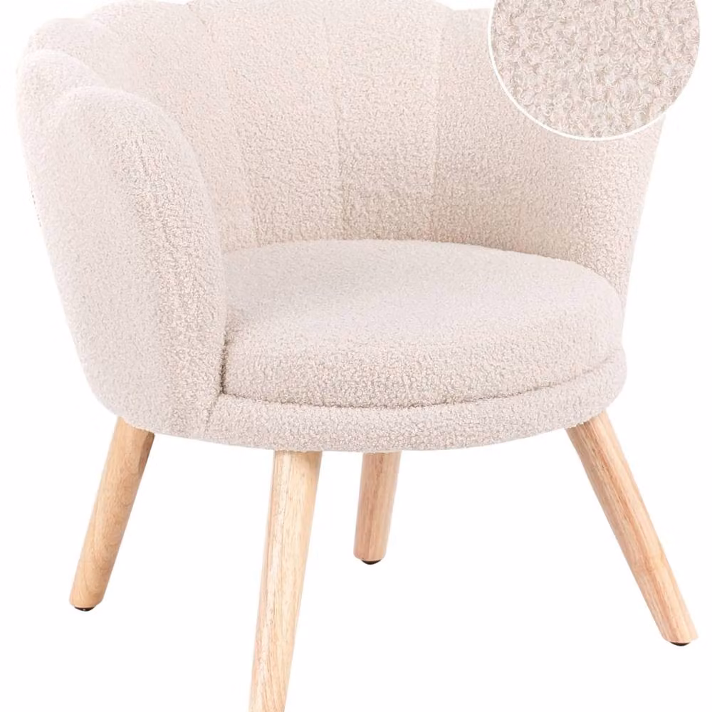 Wyld Haus Kids Armchair in Light Beige Bouclé with Shell Backrest and Rubberwood Legs – 2