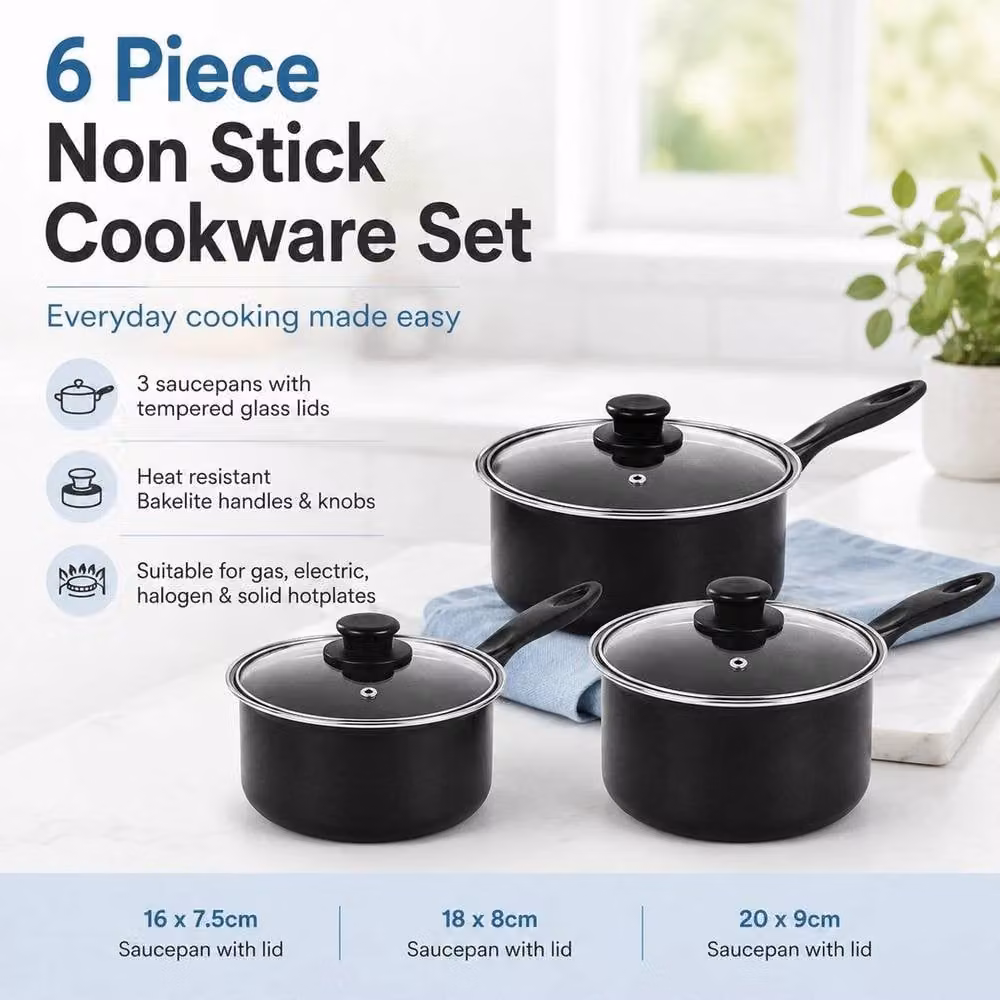 PAWNORA 6-Piece Non-Stick Carbon Steel Induction Saucepan Set in Black – 2