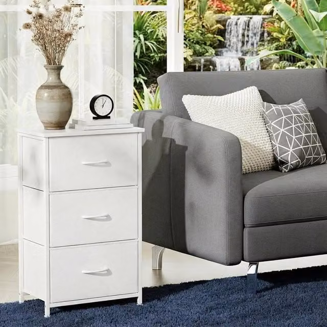 London Boutique White Fabric Chest of Drawers with 3 Drawers, W/D/H: 40 x 30 x 75 cm – 1