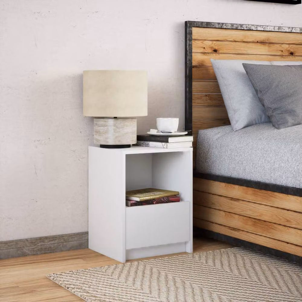 Berkfield Home Modern White Bedside Cabinet with Integrated LED Lighting and MDF Construction W/D/H: 34 x 38 x 50 cm – 2