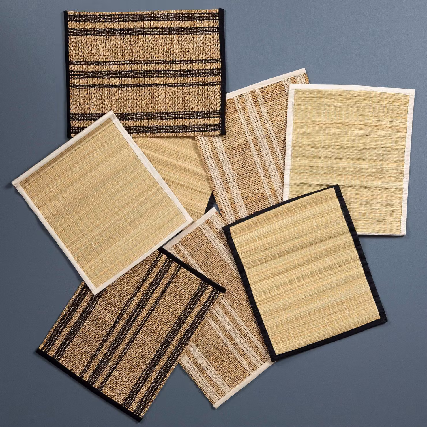 Esselle Spey Dry Grass Placemats, 2 Pack, Black Cotton Striped Rustic Design – 2