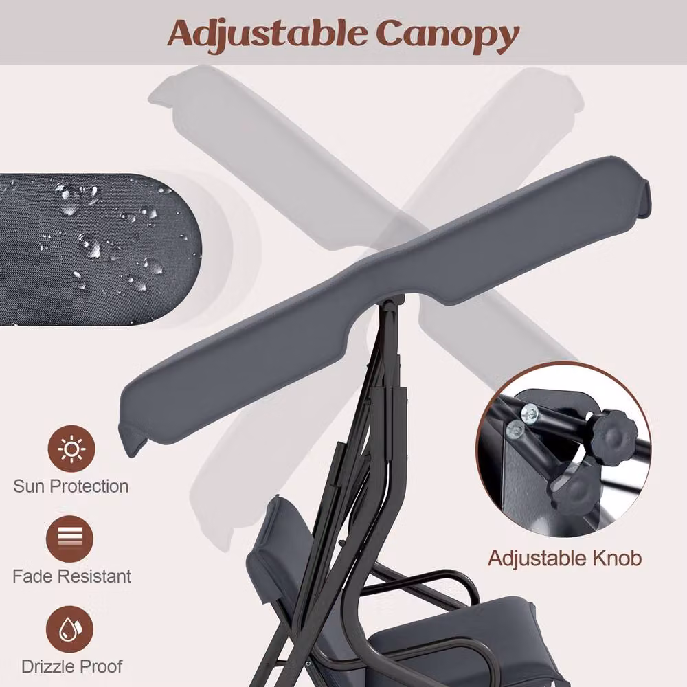 Gymax 3-Seater Canopy Swing Chair with Weatherproof Cushions in Grey – 6