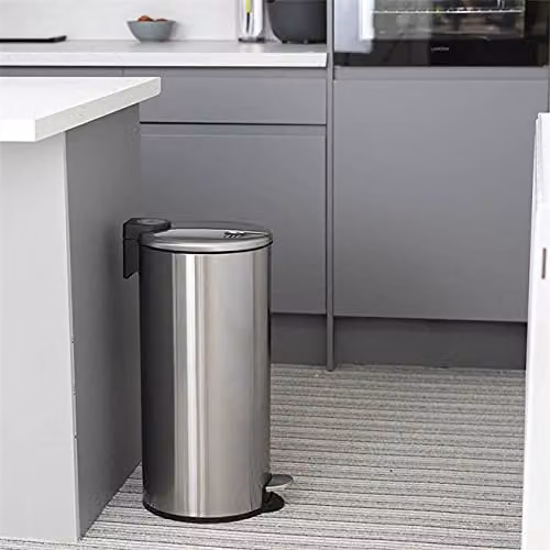 Calitek 30 Litre Stainless Steel Pedal Kitchen Bin with Removable Inner Bucket and Soft Close Lid in Silver – 5