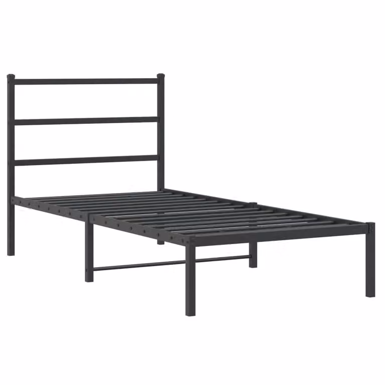Berkfield Home Metal Bed Frame with Headboard, Black, W/D/H: 90 x 200 cm