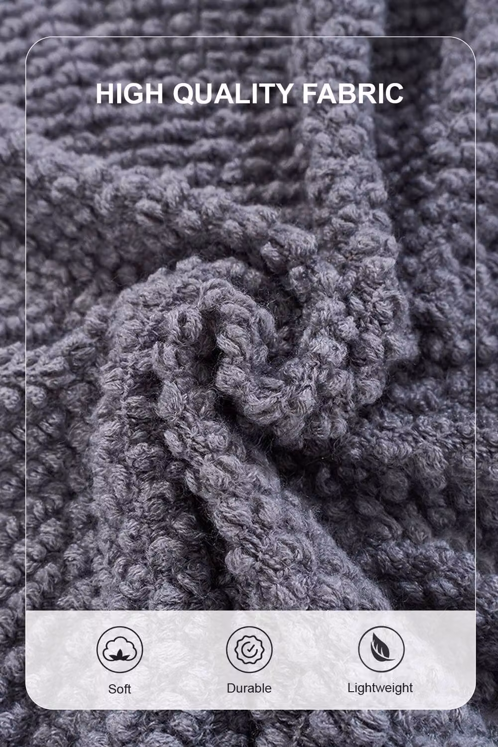 Living and Home Grey Knitted Fringed Throw, W/D/H: 130 x 170 cm – 4
