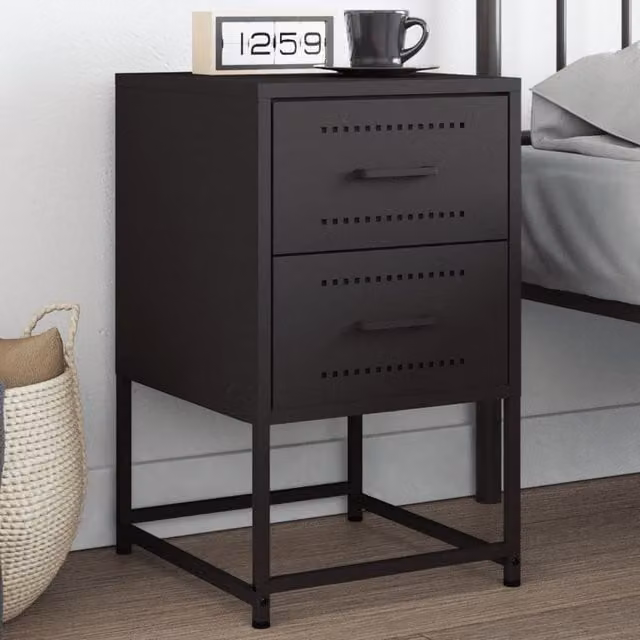 Berkfield Home Black Metal Bedside Cabinet W/D/H: 36 x 39 x 60.5 cm