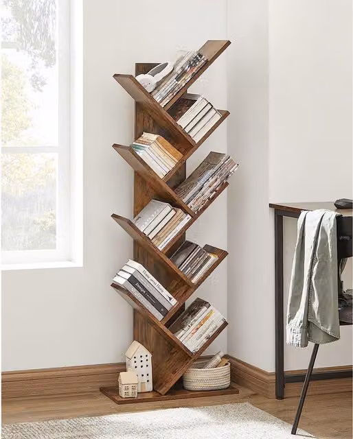 The Bazaarist 8-Tier Tree-Style Ladder Bookshelf in Rustic Brown