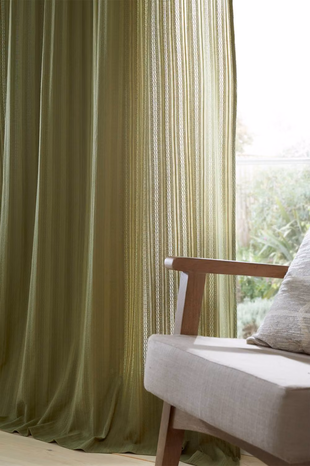 Pineapple Elephant Zofia Broderie Cotton Anglaise Tab Top Voile Curtain Panel in Olive Green, Width: 140 cm, Drop: 183 cm – 3