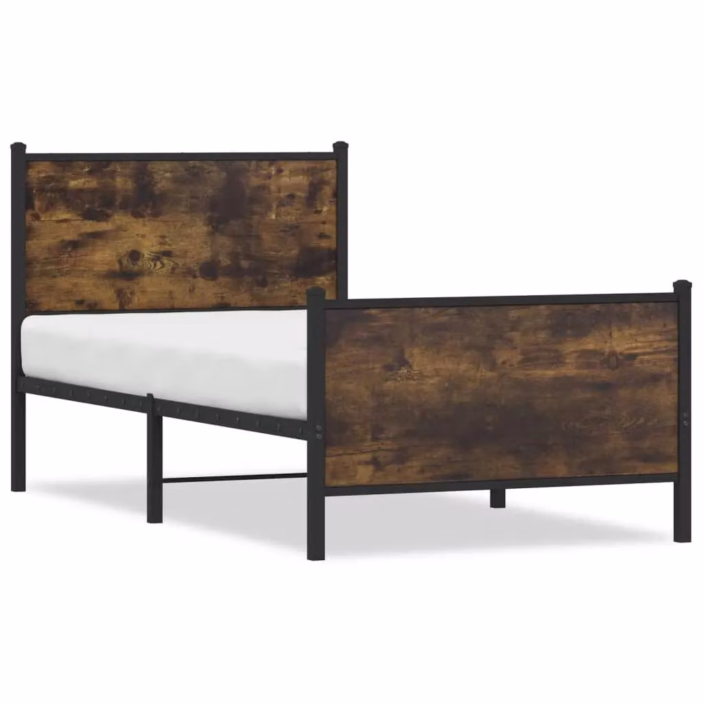 Berkfield Home Metal Single Bed Frame in Smoked Oak Brown, W/D/H: 90 x 190 cm – 2