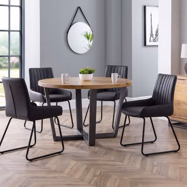 Julian Bowen Brooklyn Oak Round Table and Soho Chairs Set in Grey