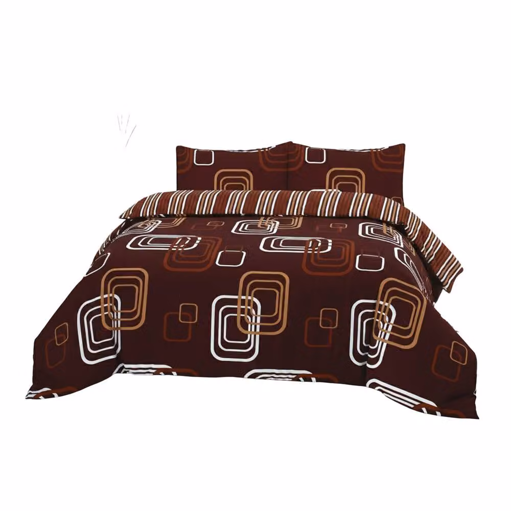 Snug City Geometric Square Design Duvet Cover and Pillowcase Set in Brown, W/D/H: 240 x 220 x 180 cm – 2