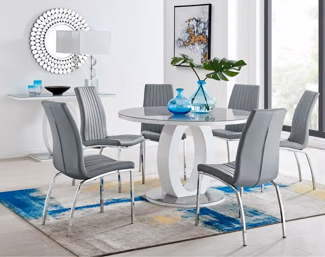 FurnitureboxUK Giovani Round Grey Dining Table and 4 Isco Chairs Set, Diameter: 120 cm