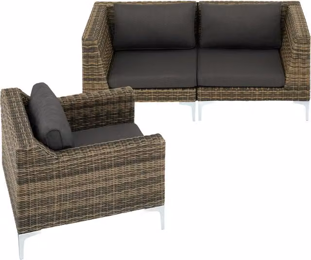 Tectake Villanova Modular Rattan Garden Furniture Set in Nature with Upholstered Cushions
