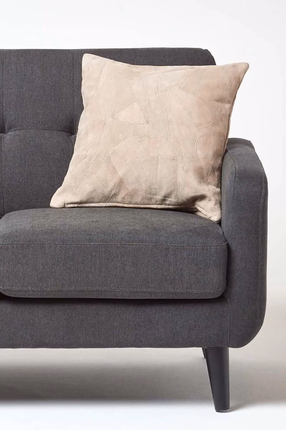 Homescapes Square Beige Real Leather Suede Cushion with Feather Filling W/D/H: 45 x 45 x 45 cm – 2