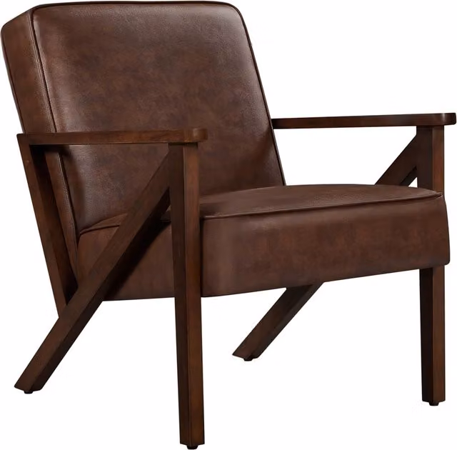 Yaheetech Mid-Century Faux Leather Accent Chair with Armrests in Brown