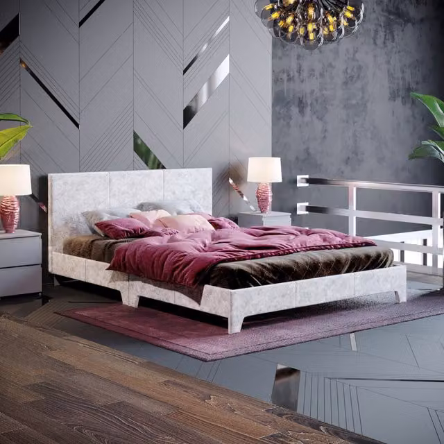 Vida Designs Victoria Double Bed Frame in Silver Velvet, H 77 x W 144 x D 197 cm – 1