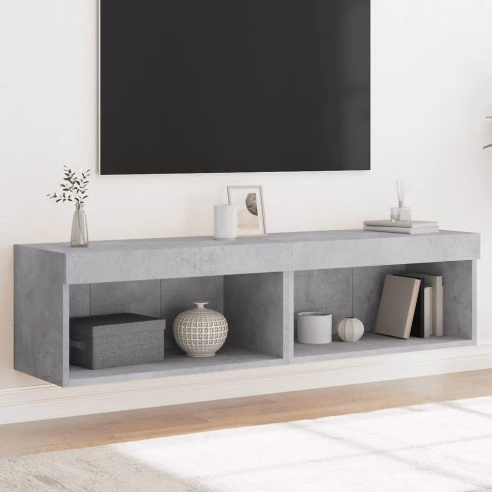 Berkfield Home Set of 2 Modern TV Cabinets with LED Lights in Matt Concrete Grey, W/D/H: 60 x 30 x 30 cm – 2