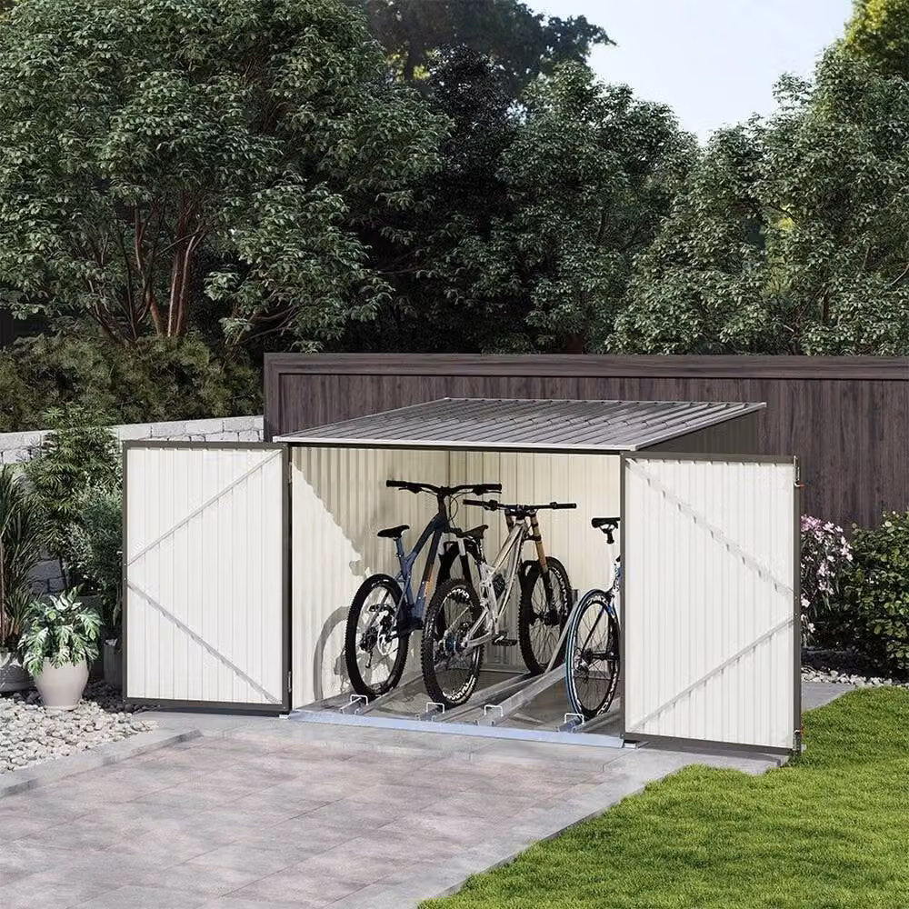 FLAVORA Grey Galvanised Steel Outdoor Garden Bike Shed and Metal Bicycle Storage Store, W: 100 cm, D: 60 cm – 2