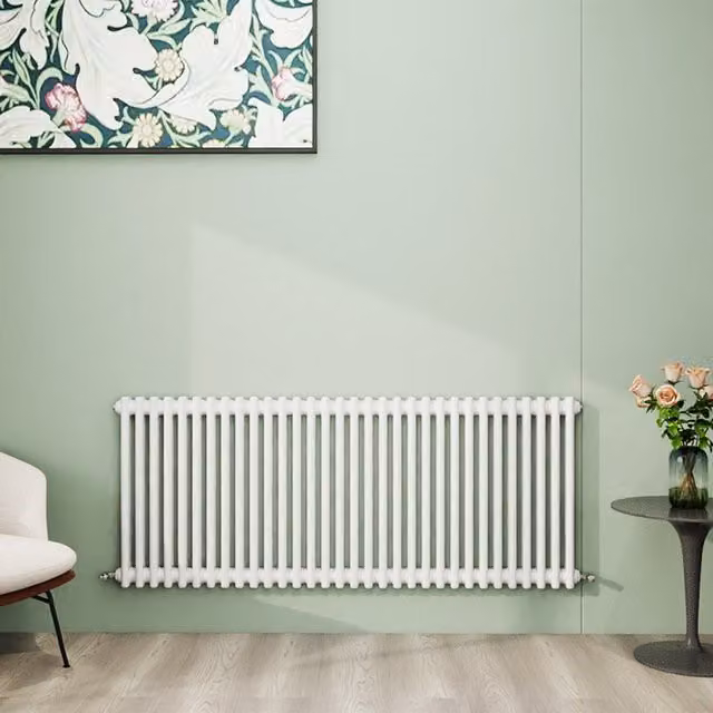 AicaBathroom Horizontal Traditional Cast Iron Style 2 Column Radiator in White, H 146 cm x W 60 cm x D 60 cm