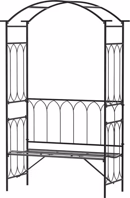 Outsunny Black Metal Garden Arch Bench and Rose Trellis Arbour with 2-Seater Chair, W: 115 cm, D: 50 cm, H: 203 cm – 1