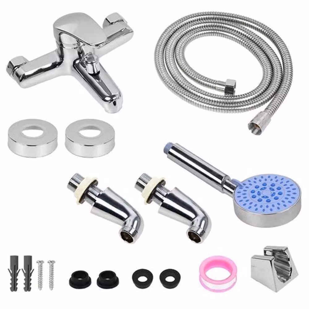 PAWNORA Wall Mounted Chrome Bath Filler Tap and Shower Set in Silver – 3