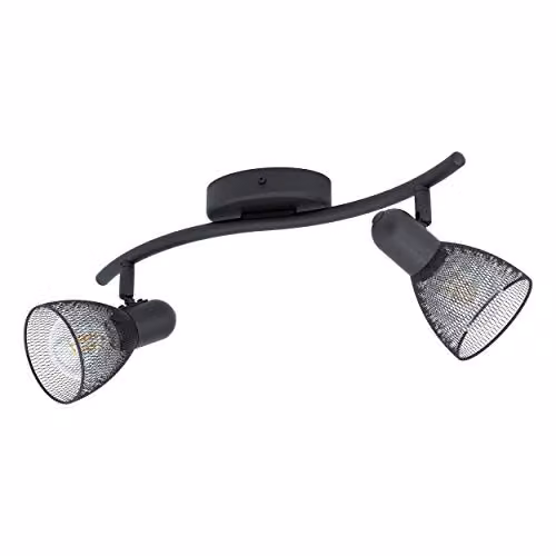 Loops Modern Black Metal Flush Ceiling 2 Spot Light with Mesh Look Shade and E14 Base – 1