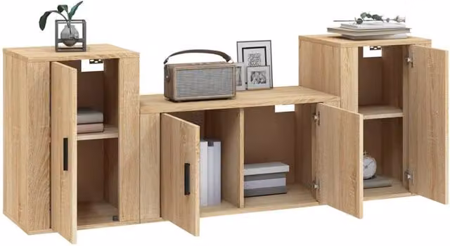 Berkfield Home Classic 3 Piece TV Cabinet Set in Sonoma Oak Brown Engineered Wood – 1