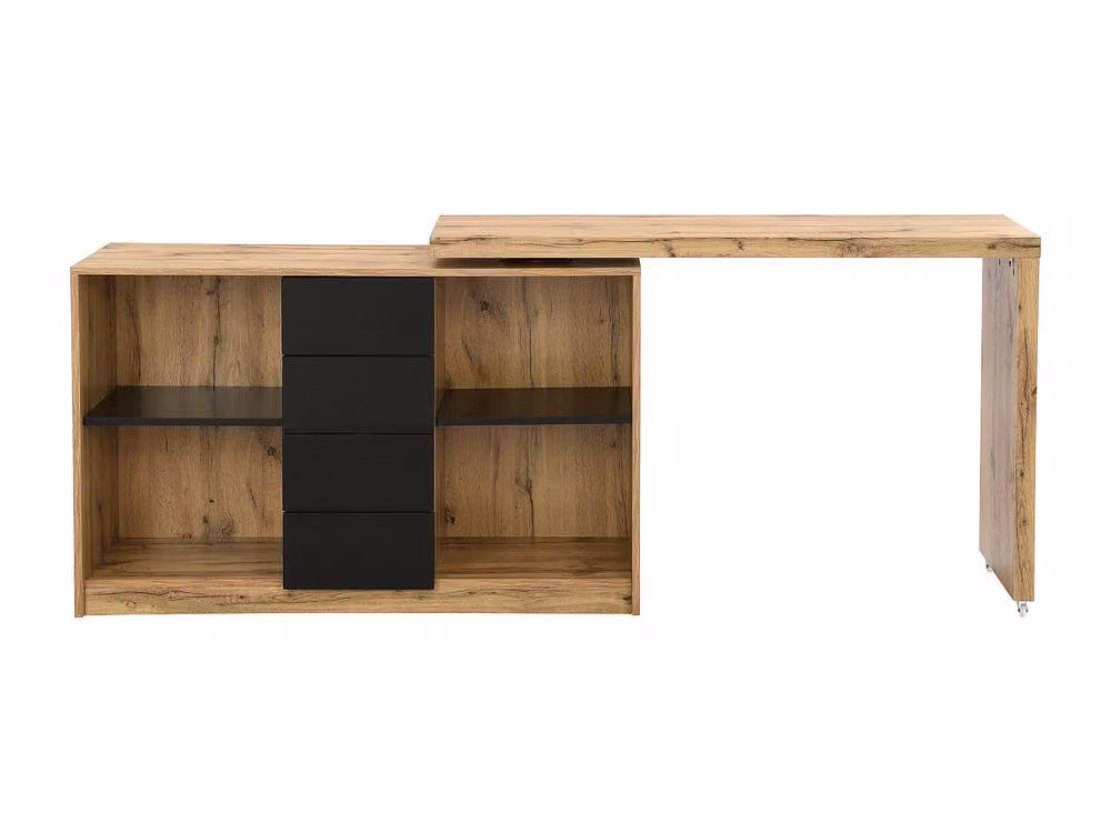 PAVELO Extendable Corner Desk with 360 Degree Swivel Top in Black and Brown MDF, W/D/H: 120 x 76.5 x 75 cm – 2