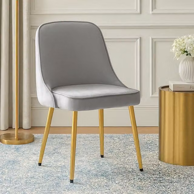 Orsina Mid-Century Modern Grey Velvet Dining Chair with Gold Accents