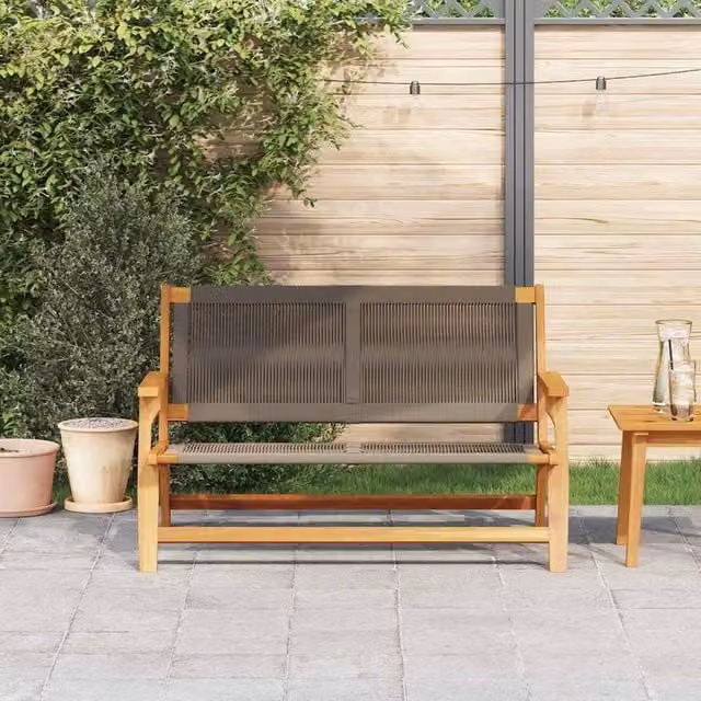 Berkfield Home Modern Acacia Wood Garden Bench in Grey and Brown, W/D/H: 122 x 76 x 73 cm