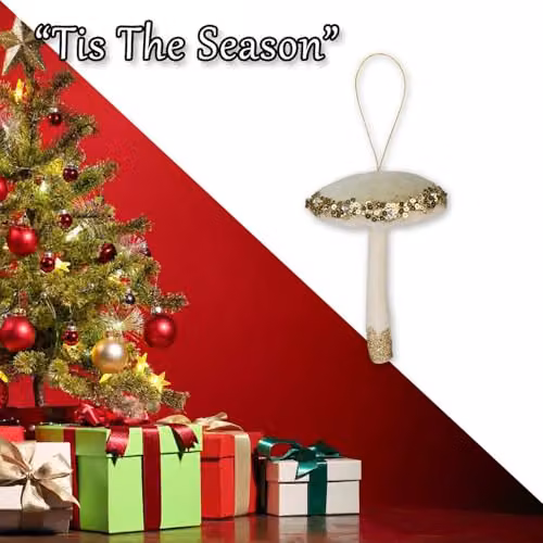VFM e-Store Green Velvet Hanging Mushroom Christmas Decoration, W: 13 cm, H: 10 cm – 5