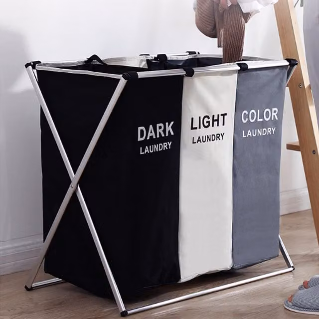 Livingandhome Large Collapsible Fabric Laundry Baskets in Grey and Black