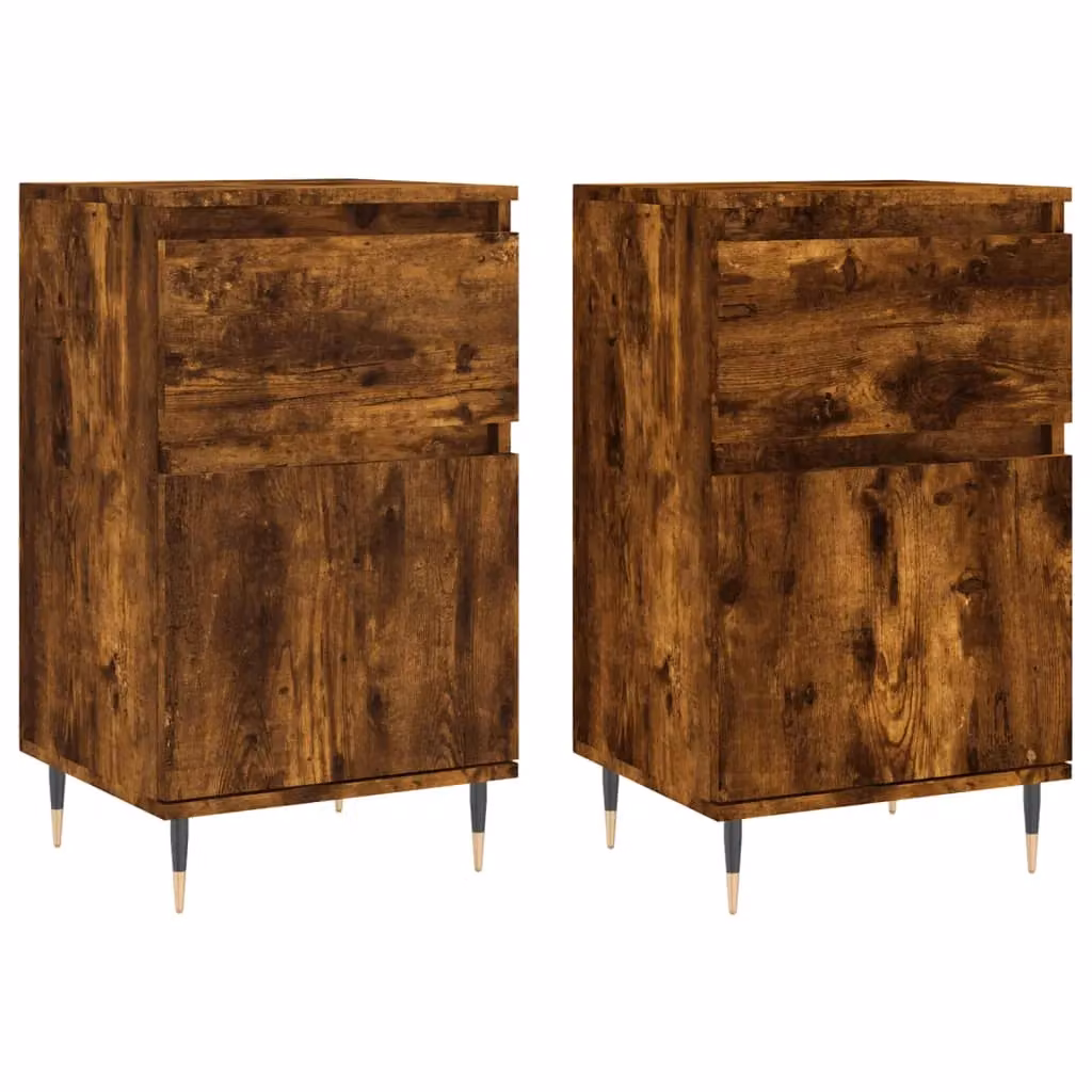 Berkfield Home Set of 2 Smoked Oak Sideboards in Brown, W/D/H: 40 x 35 x 70 cm – 2