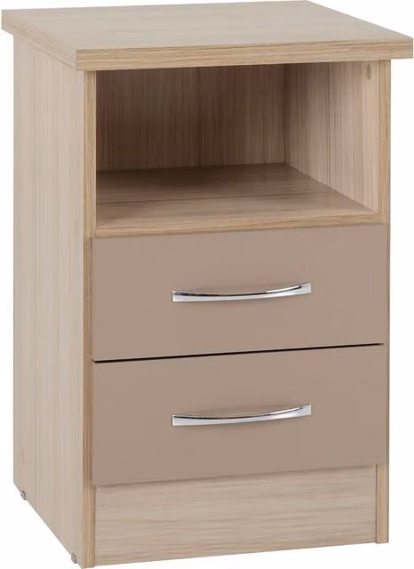 Seconique Nevada 2 Drawer Bedside Table in Oyster and Light Oak