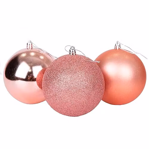 SHATCHI 6-Piece Shatterproof Christmas Bauble Set in Gold, Silver and Pink, 10 cm Round Hanging Ornaments